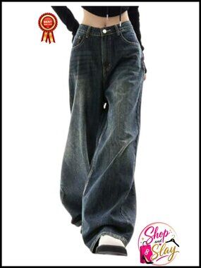 Wide Leg Boyfriend Jeans High Waist Baggy Denim Pants Flare Y2K